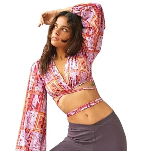 Urban Outfitters Tarot Print Wrap Crop Top Boho Bell Sleeve Festival Blouse – M - Picture 1 of 9